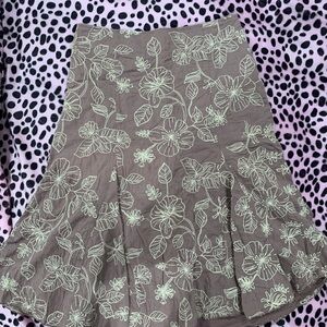 Floral Embroidered Brown Skirt